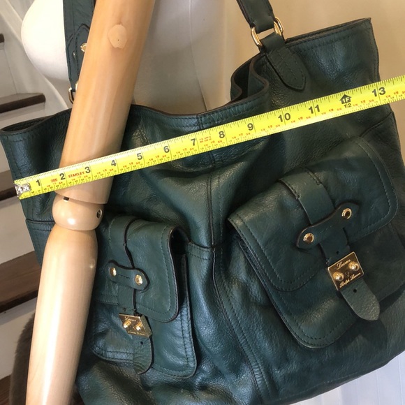 RALPH LAUREN Rich Green Leather Two Handle Tote Bag Interior & Exterior Pockets - Picture 13 of 17